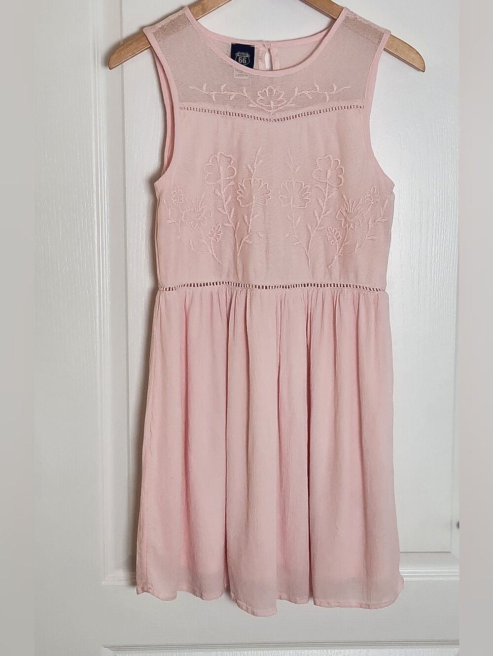 Route 66 Girls XL 14 16 Sleeveless Pink Dress Embroidered Bodice Rayon Skirt